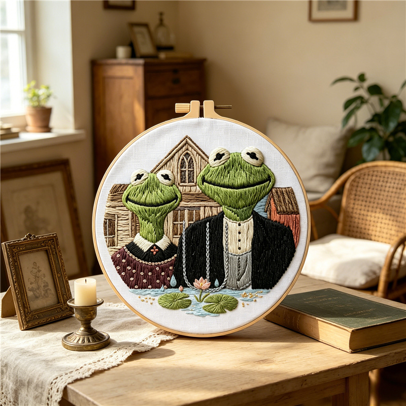 American Gothic Frog DIY Embroidery Kit for Beginners