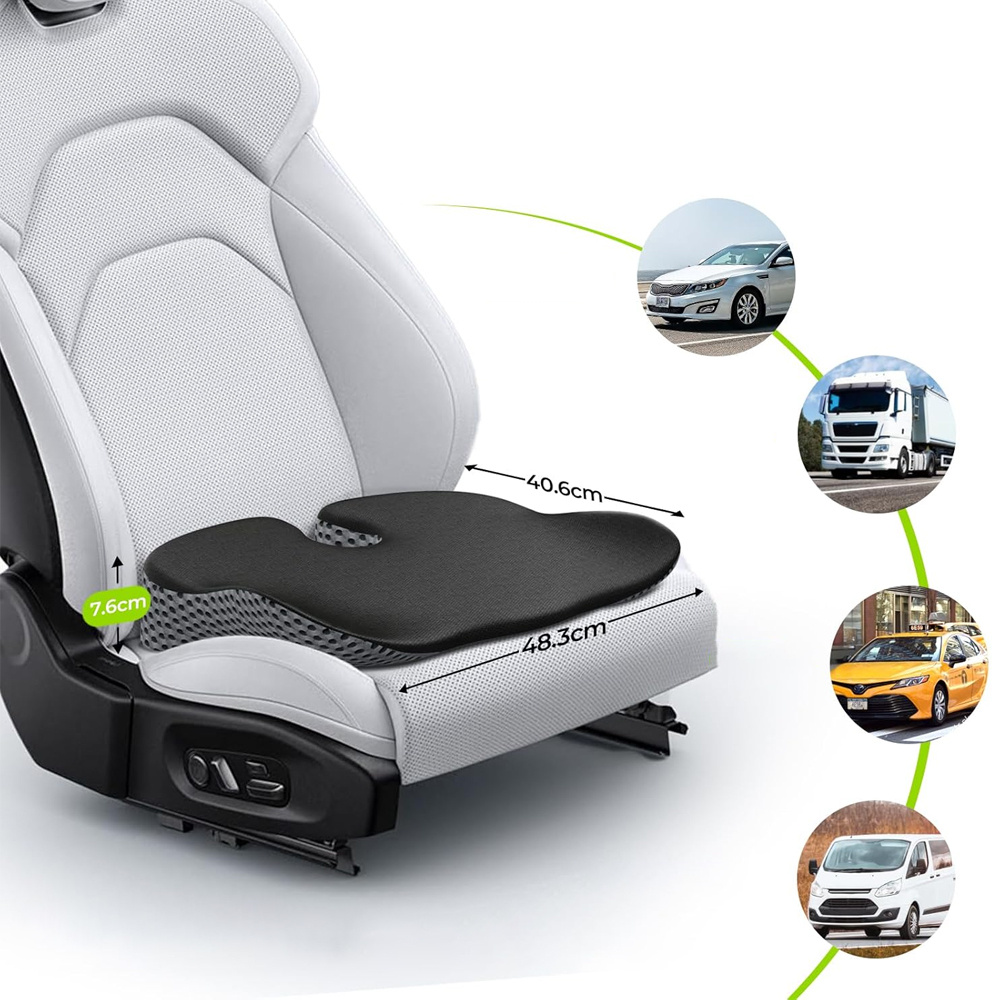 Image of Durable Car Seat Cushion Raised Wedge Design With U-shaped High Density Memory Foam