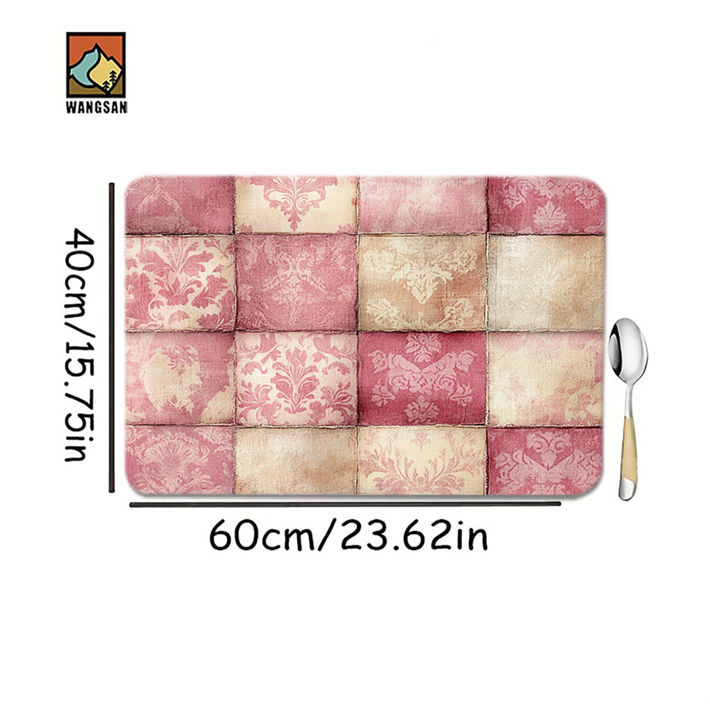 TEMU 1pc Vintage Floral Pattern Dish Drying Mats, Coffee Maker Mat, Washing Machine Mat, Microwave Mat, And Table Mat, Made Of Polyester Material,
