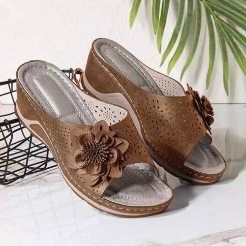 ladies woven floral wedge slippers for the women shoes