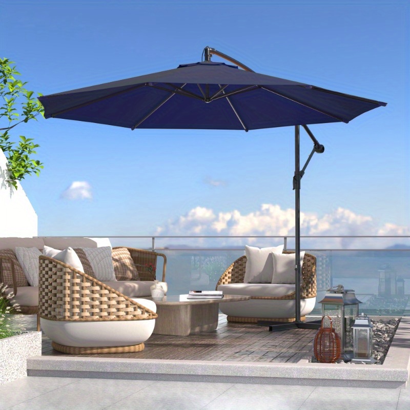 10ft offset hanging patio umbrella 10ft Solar LED Offset Hanging Market Patio Umbrella