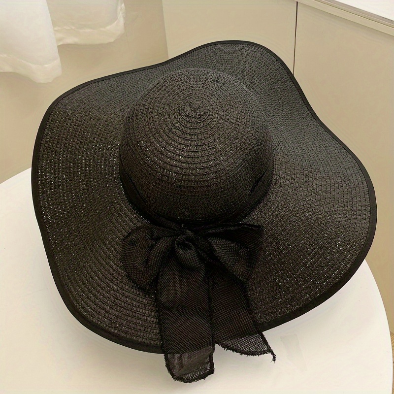 1pc women bowknot skinny scarf decor wide brim hat boho hat  display picture 3