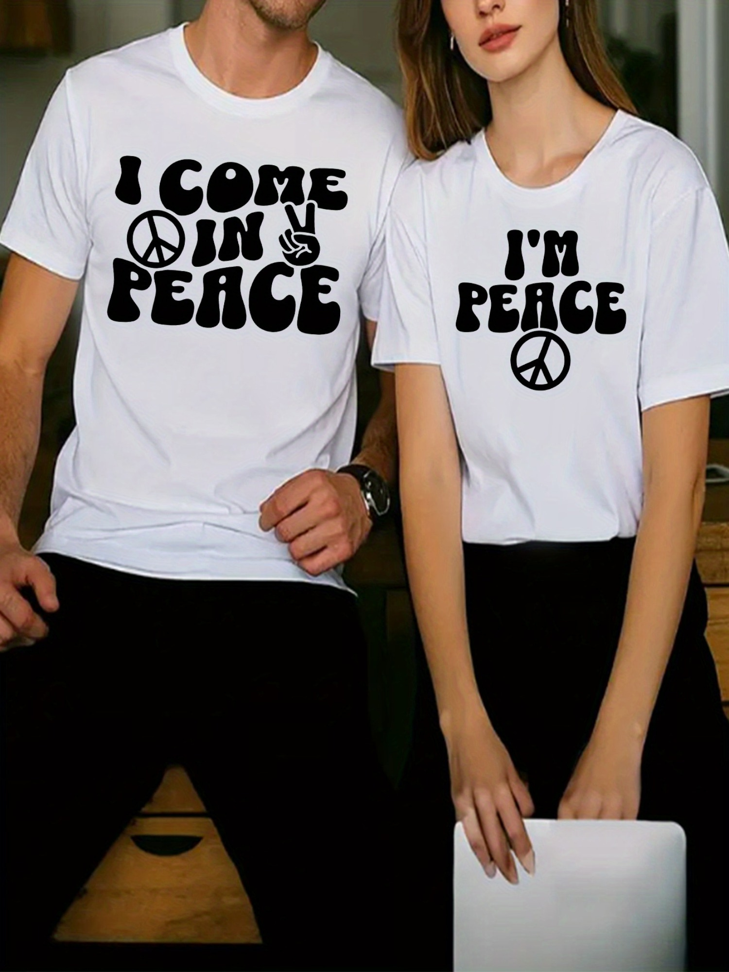 1pc matching couple t shirt i am here for peace slogan 100 pre   cotton oversized tee with   stitching casual wear suitable for casual outfits dates matching outfits s xxxl