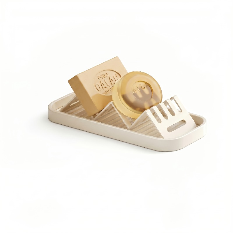 TEMU W-shaped Self-draining Soap Dish With Detachable Tray, Waterfall Drainage Soap Holder, Holds 3 Bars Of Soap, Multi-functional Soap Storage Box