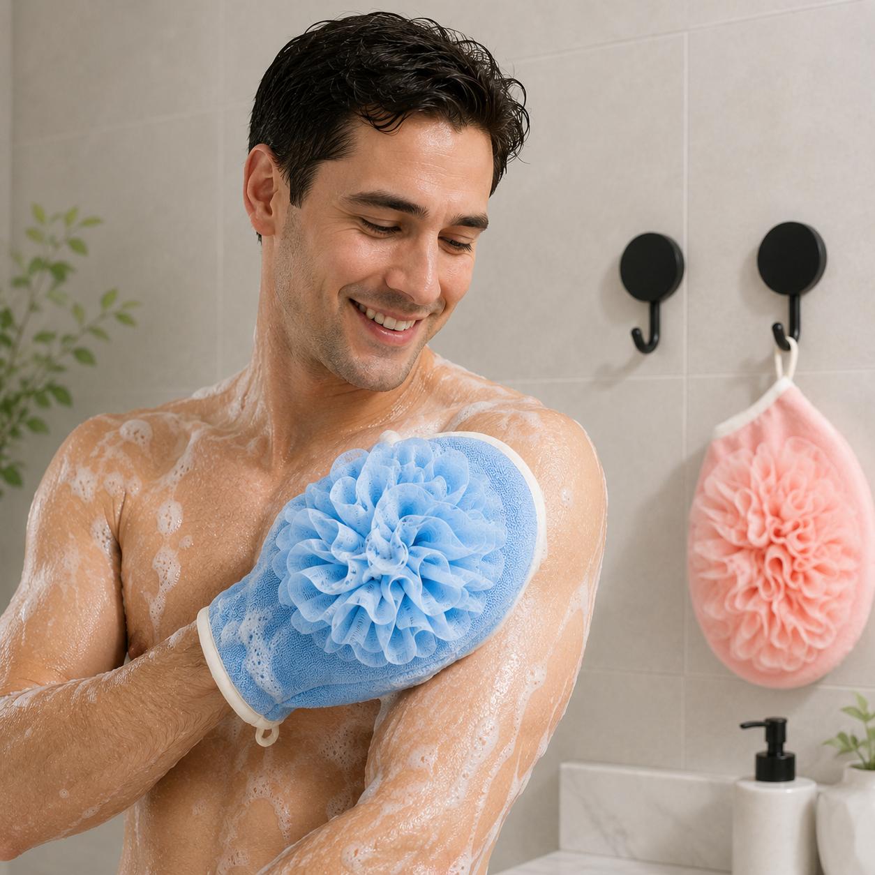 2pcs Random Colors Bath Flower Glove and Hook Set