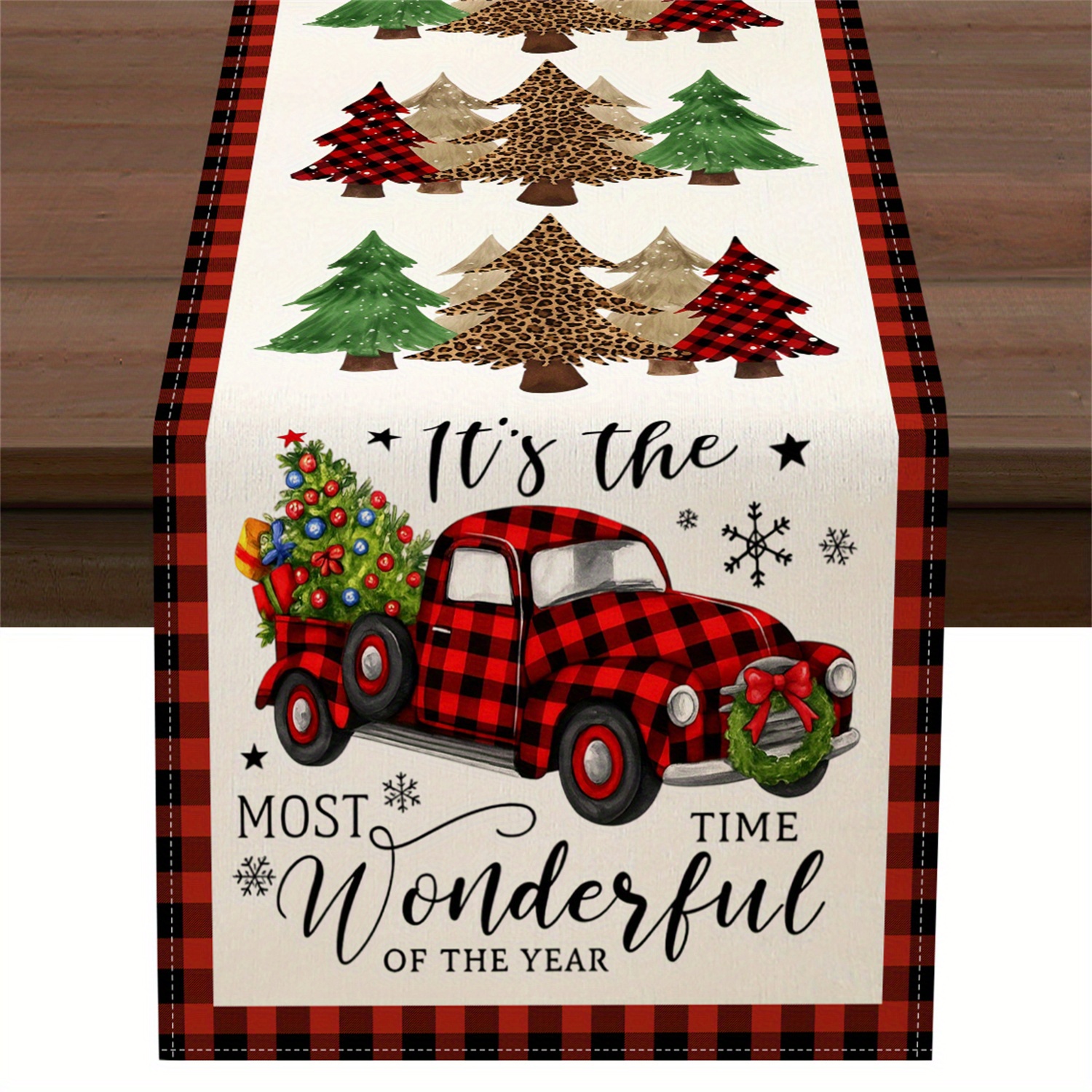 TEMU A Single Piece Of Tablecloth Featuring Beautiful , Pine Trees, Trucks, Christmas Trees, Snowflakes, And Stars, Perfect For Kitchen And Dining