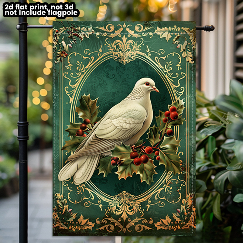 TEMU 2d Flat - 2d Flat - 1pc A Two-dimensional, Double-sided Garden Flag Featuring A Vintage Christmas Design And Holly, Perfect For Festive Outdoor
