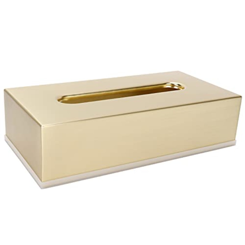golden stainless steel tissue box - decorative metal tissue holder & dispenser with modern rectangular design, rounded corners &  , durable elegant napkin dispenser for bathroom, bedroom, living room - ideal gift for home decor (compatible with standard tissues), white tissue boxes for bathroom, bathroom tissues box decoration, desktop tissue box, towel tissue holder bathroom Product details 0
