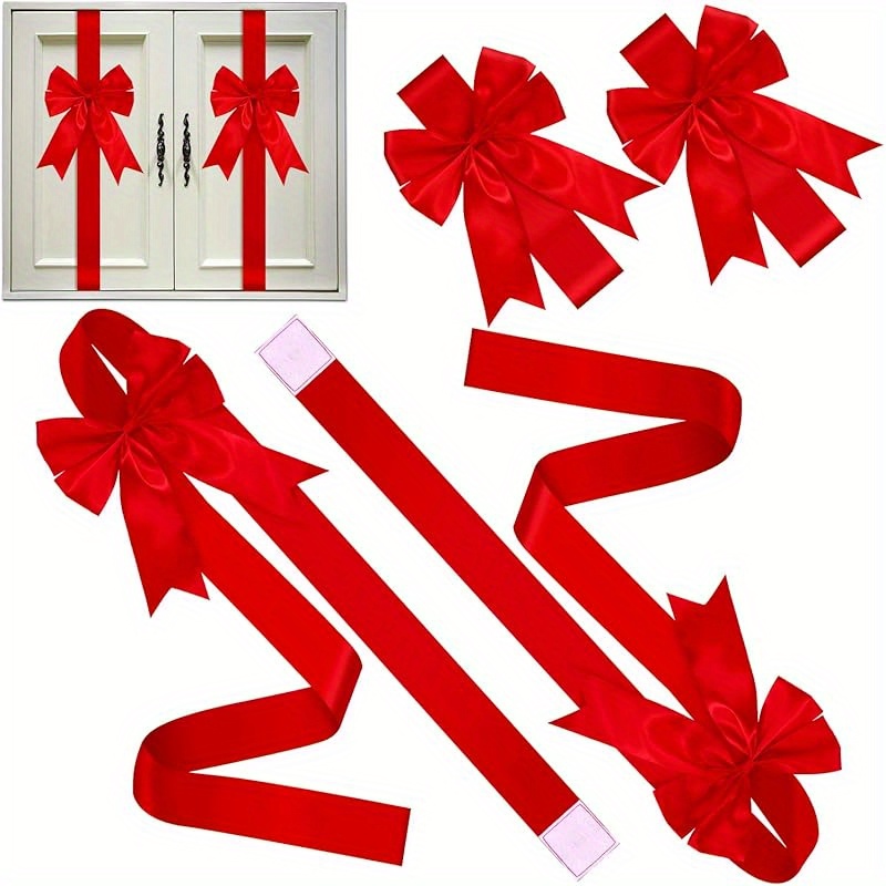 TEMU Set Of 4 Christmas Cabinet Holiday Door Ribbons Measuring 79 X 2.4 Inches (approximately 199.0 X 6.1 Cm), Large Bow For Christmas Wreaths, Bows