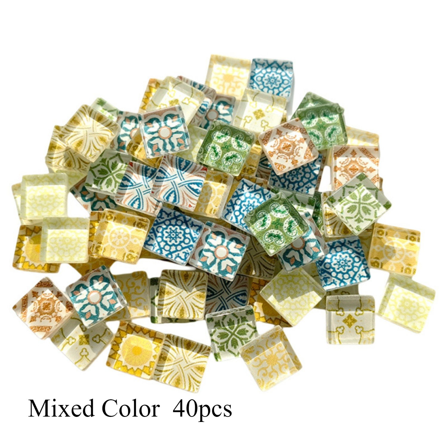 Image of 40pcs/pack 1.5cm Mixed Color Printed Glass Mosaic Tiles, Craft Supplies For Art Projects, Home Decor Crafting Additions Glass Supplies, Handmade Materials, Diy Handmade Materials