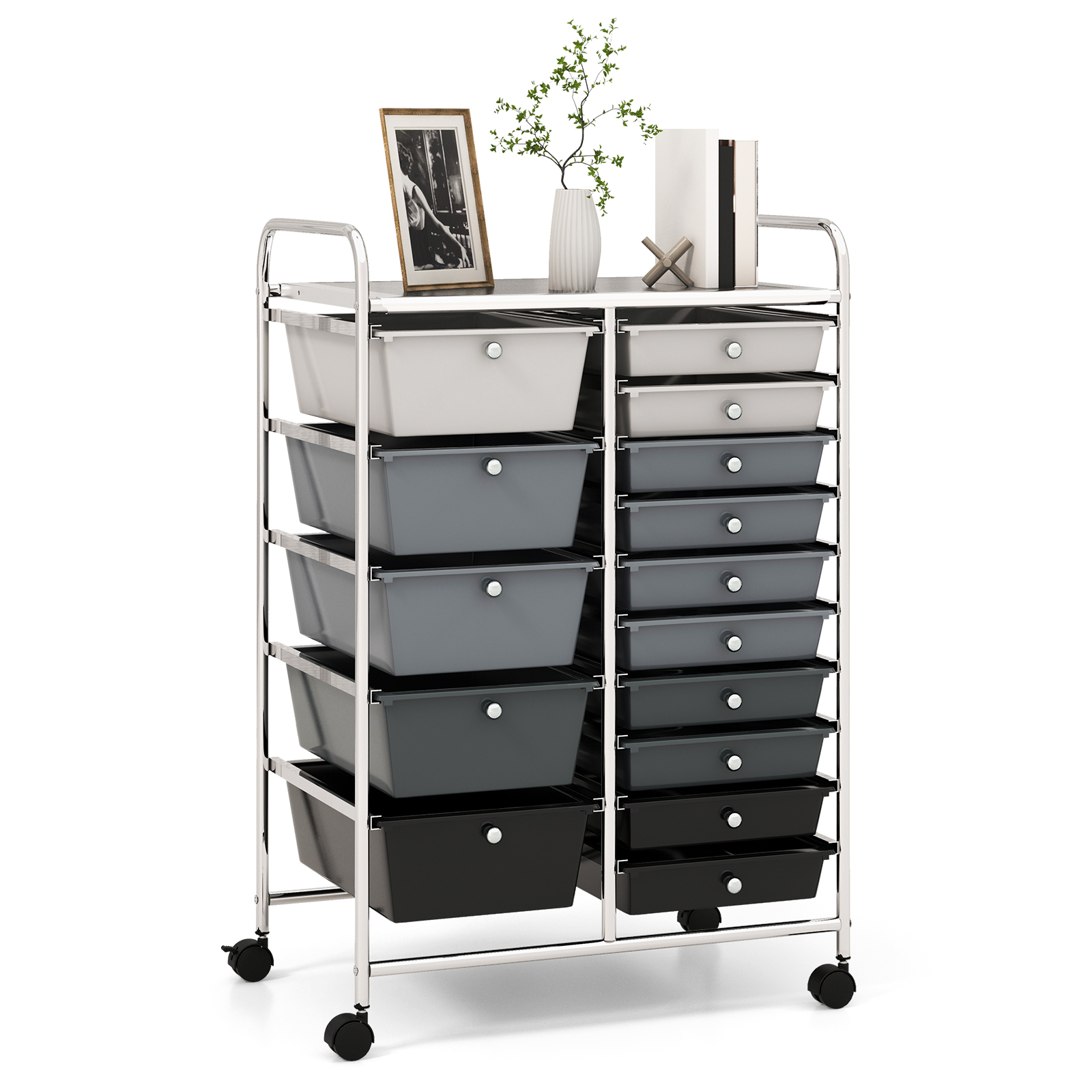 15-drawer Rolling Storage Cart, Multipurpose Utility Cart With Removable Drawers & Lockable Casters, Mobile Tool Organizer Trolley