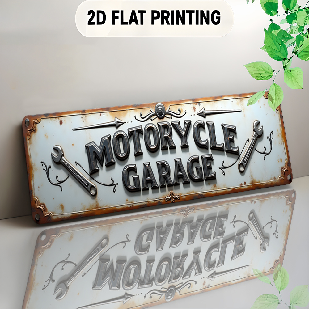 TEMU 2d Flat, Retro Motorcycle Garage Sign Metal Sign - 16x4 Inches Wall Decor For Home & Outdoor Use, Farmhouse Porch Art, Bedroom, Garage, Unique