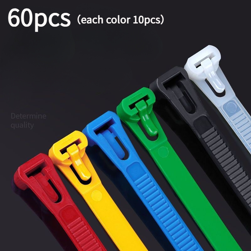 E-shop 60 Stück Wiederverwendbare Nylon-Kabelbinder - 6 Gemischte Farben, Langlebig & Flexibel, Sichere Mehrzweck für Schläuche, Kabel, Werkzeuge,