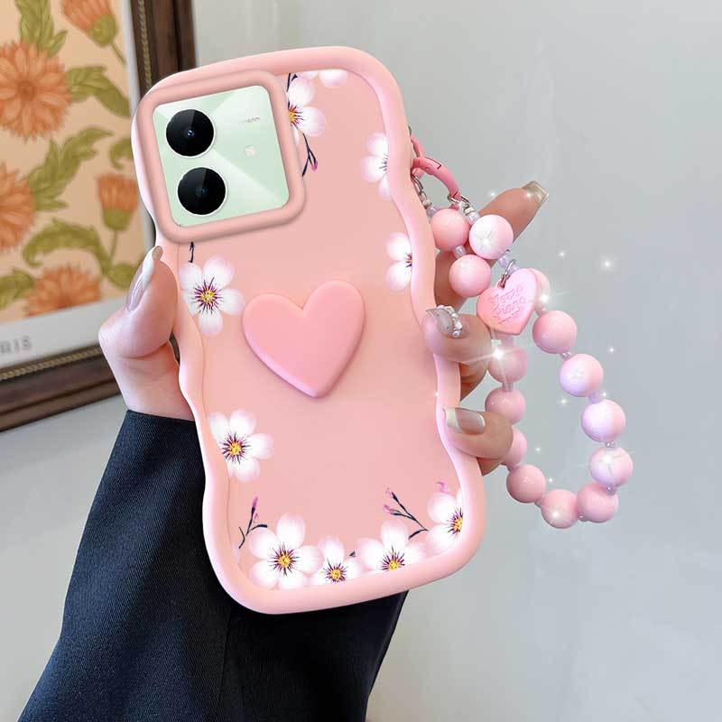 TEMU Phone Case: 3pcs( Attractive Flowers Phone Case lanyard flatback Charm) For Realme Note60x 4g/note 60/note 50/p1 Pro Comfortable Feel Phone Case
