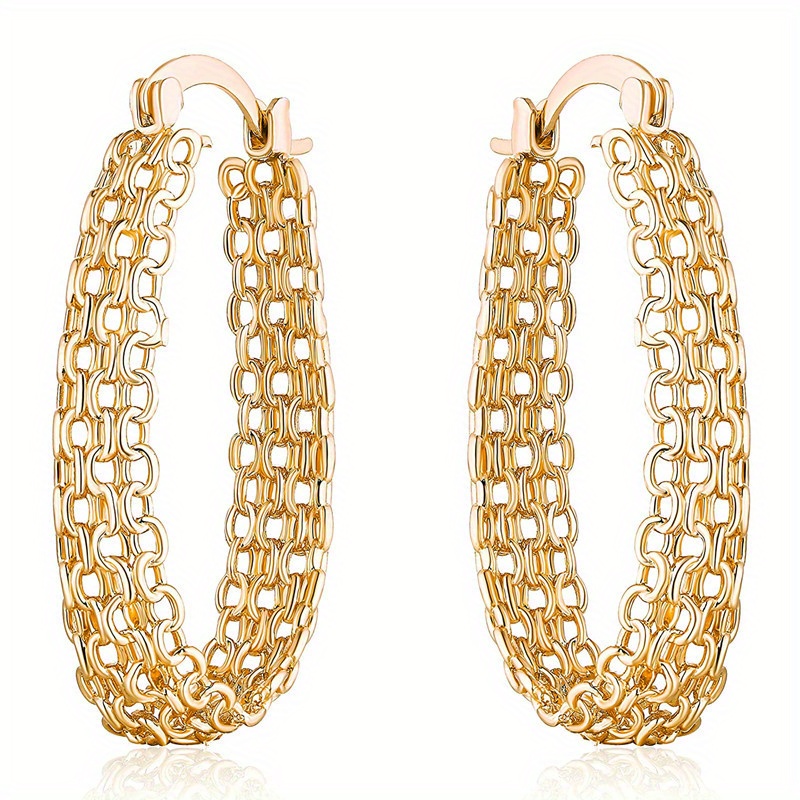 Image of Vintage Chain Golden Big Hoop Earrings For For Banquets Vacations Parties Daily Casual Middle Eastern Style Jewelry Earrings For Women