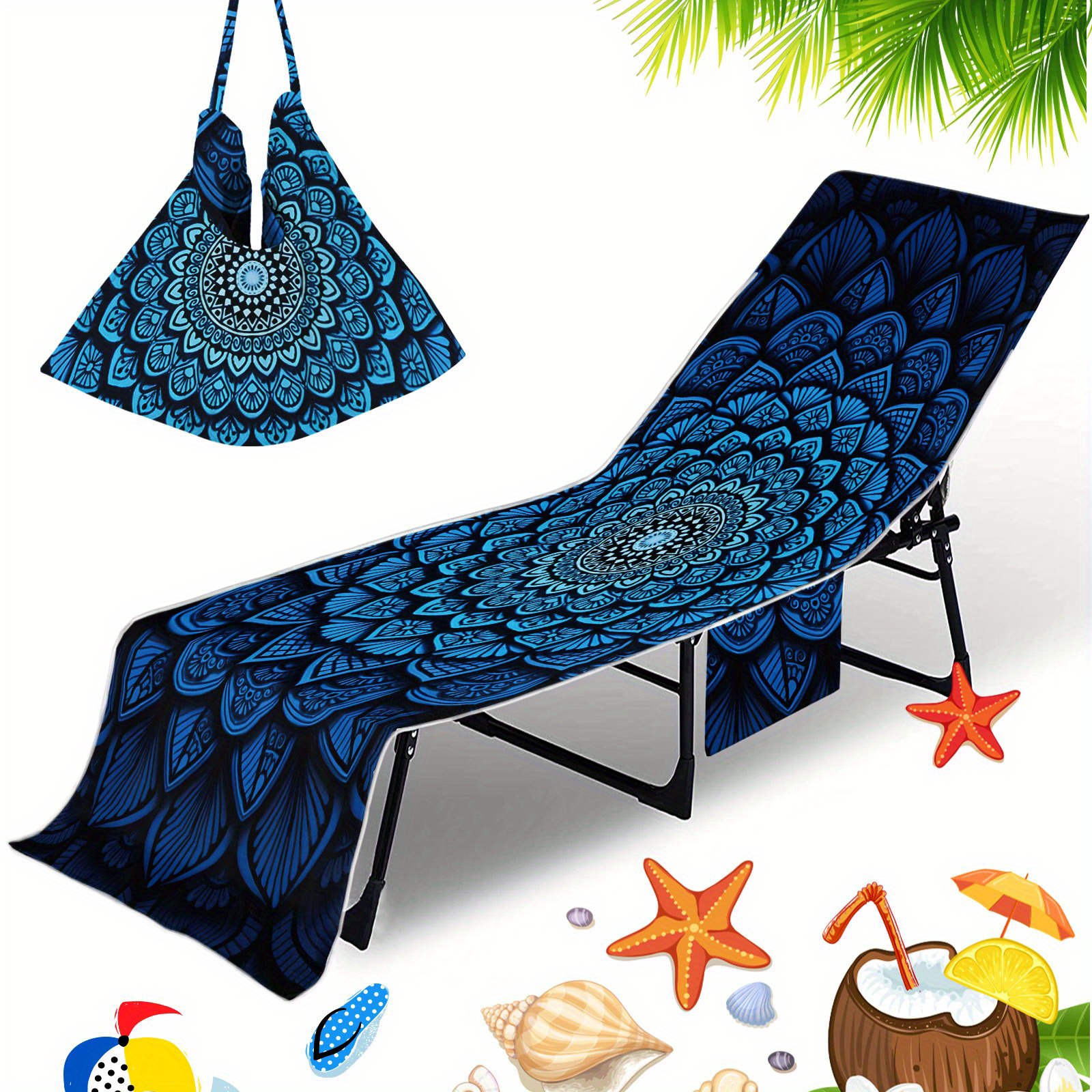 TEMU Open 1pc Mandala Design Beach Towel, Quick-drying Microfiber Long Towel For Body, Beach Towel Chair Cover With Bag For Beach, Bathroom, Outdoor