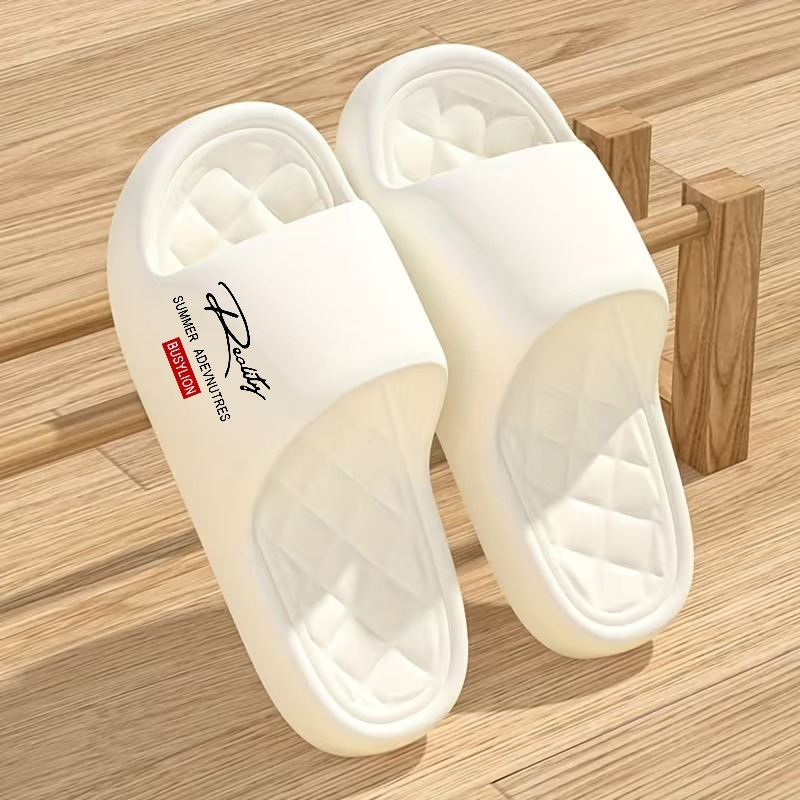 TEMU Signature Cursive Letter Print Platform Slide Sandals Grid Quilted Cushioned Insole Non Slip Wear Resistant Sole Lightweight Casual Footwear For