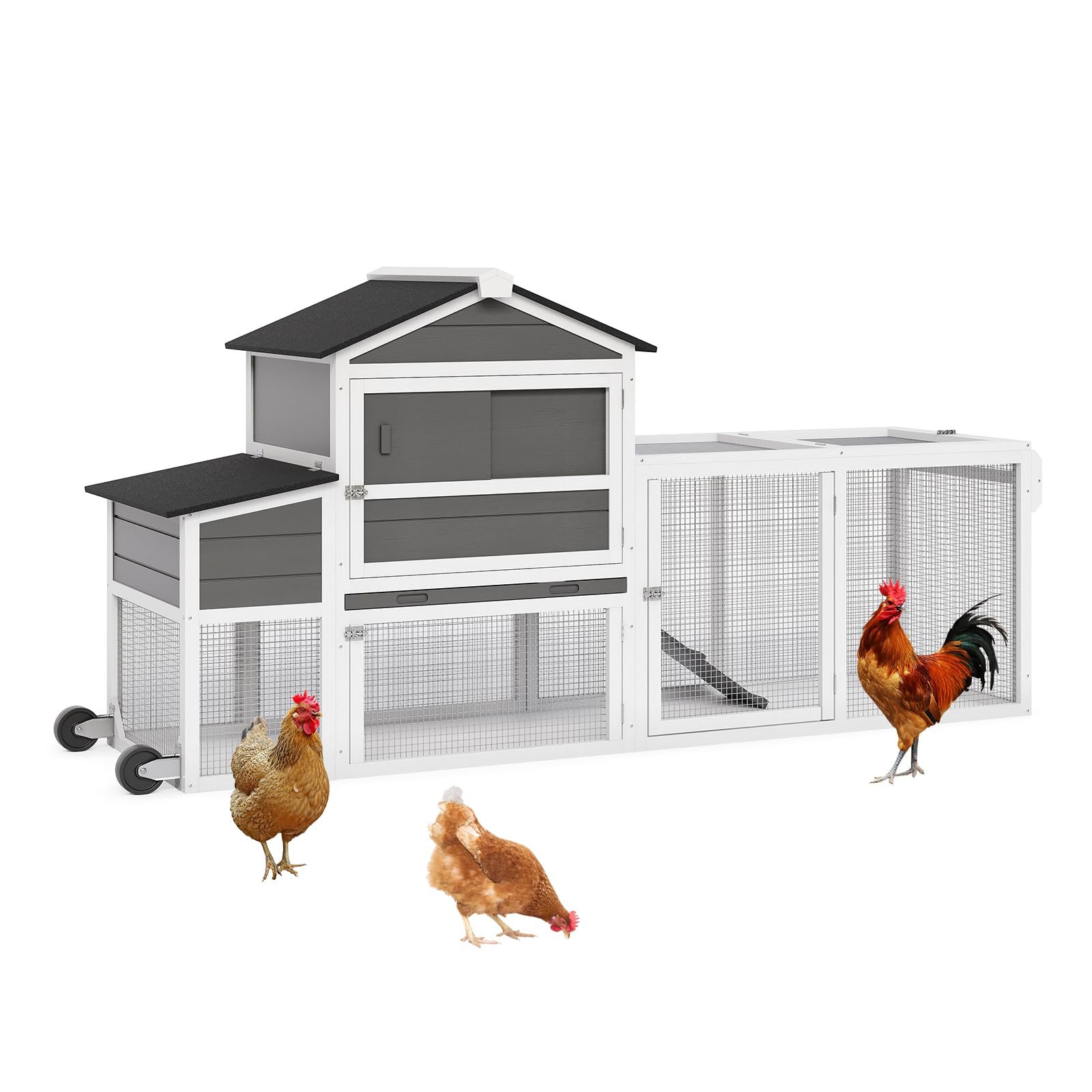 Image of 80" Rolling Chicken Coop On Wheels Mobile Poultry Cage With Removable Tray Outdoor Chicken Tractor For 4-6 Chickens