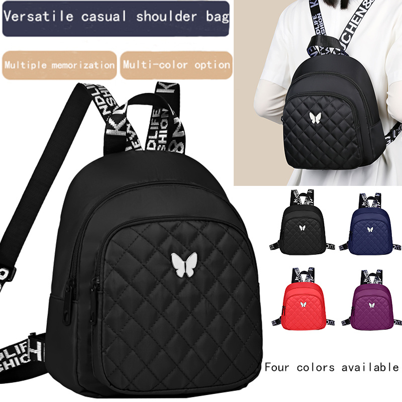 Mochila acolchada unisex, bolso de hombro para viaje y casual, con correas ajustables, múltiples compartimentos y logo de mariposa, disponible en 4 colores (negro, rojo, morado, azul), mochila para viajar con cierre de cremallera seguro