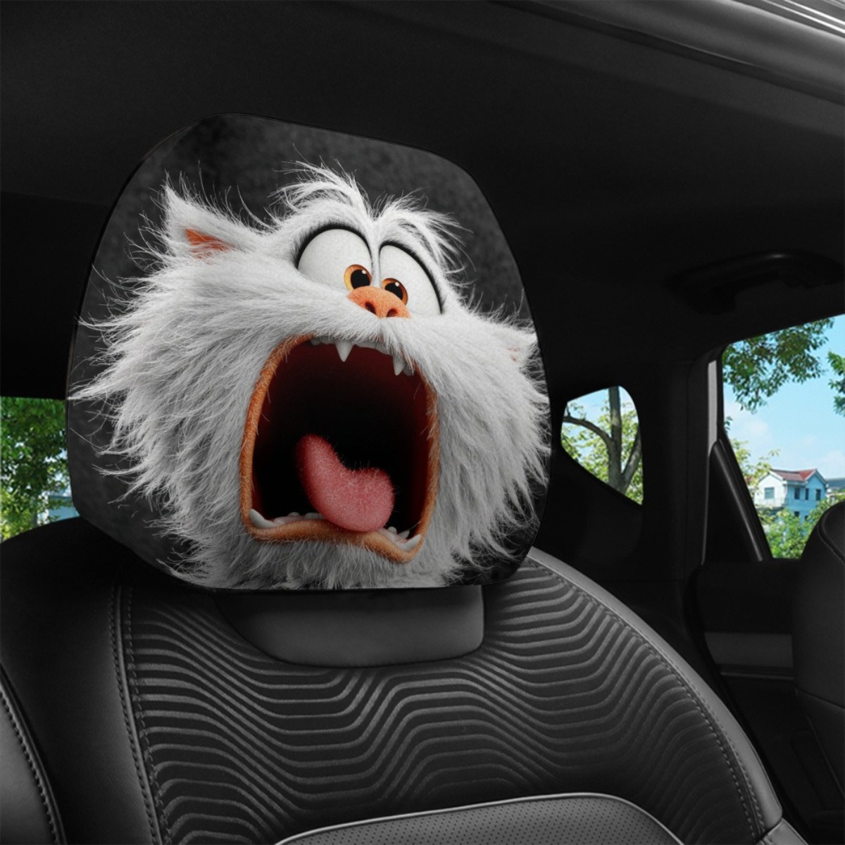2 stuks speelse cartoon kat afbeelding gedrukte auto hoofdsteunhoezen, 2d plat, verhoogt plezier, stoel hoofdsteun beschermhoezen, modieuze en grappige interieur decoratie, vakantie cadeau, eenvoudig te installeren, universele pasvorm, metgezel voor lange en buiten reizen