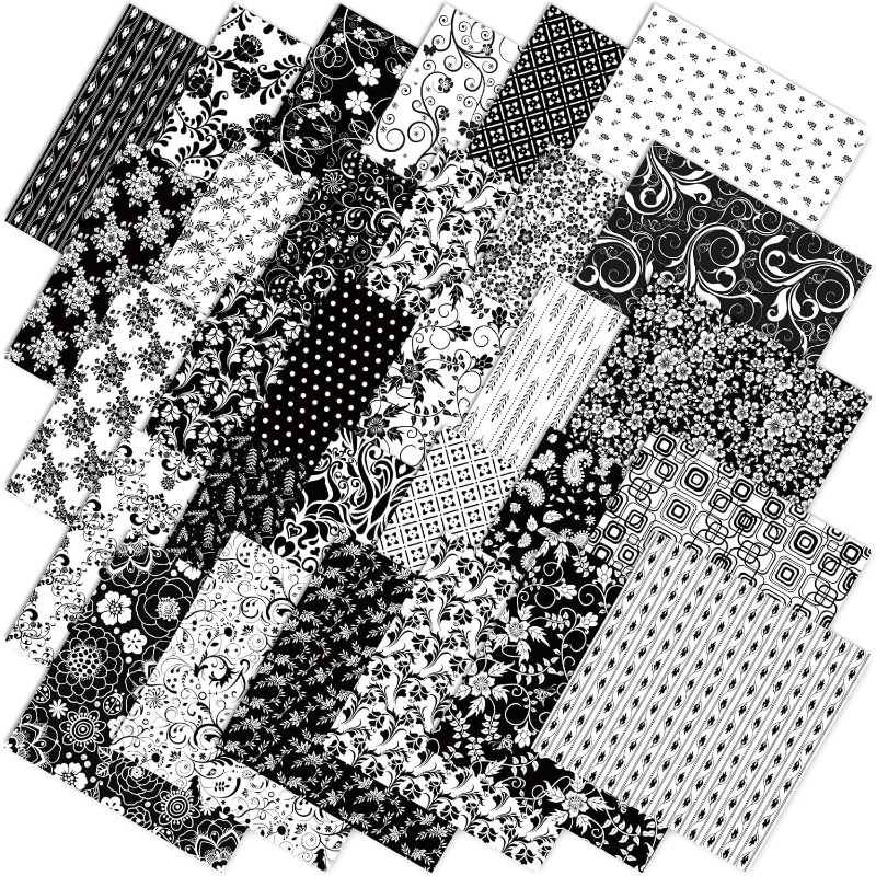 TEMU A Collection Of 50pcs Measuring 10x10 Cm (3.9x3.9 In) Featuring A Black And White Printed Design. Hand-pieced Fabric Strips Are Perfect For