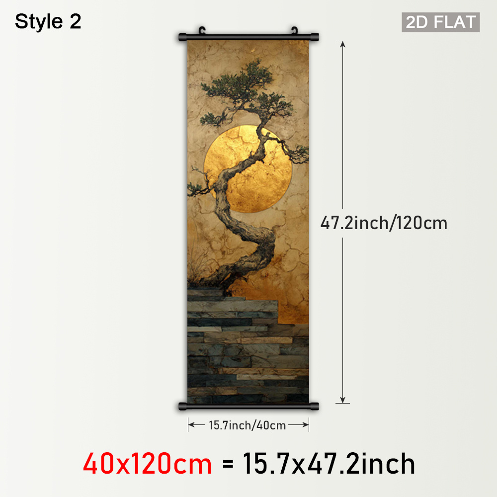 TEMU 2d Flat, 1pc Vertical Framed Abstract Scroll Wall Art - Asian/classic/art Deco Hanging Scroll With Plastic Frame & Hook Hanger, Vertical Canvas