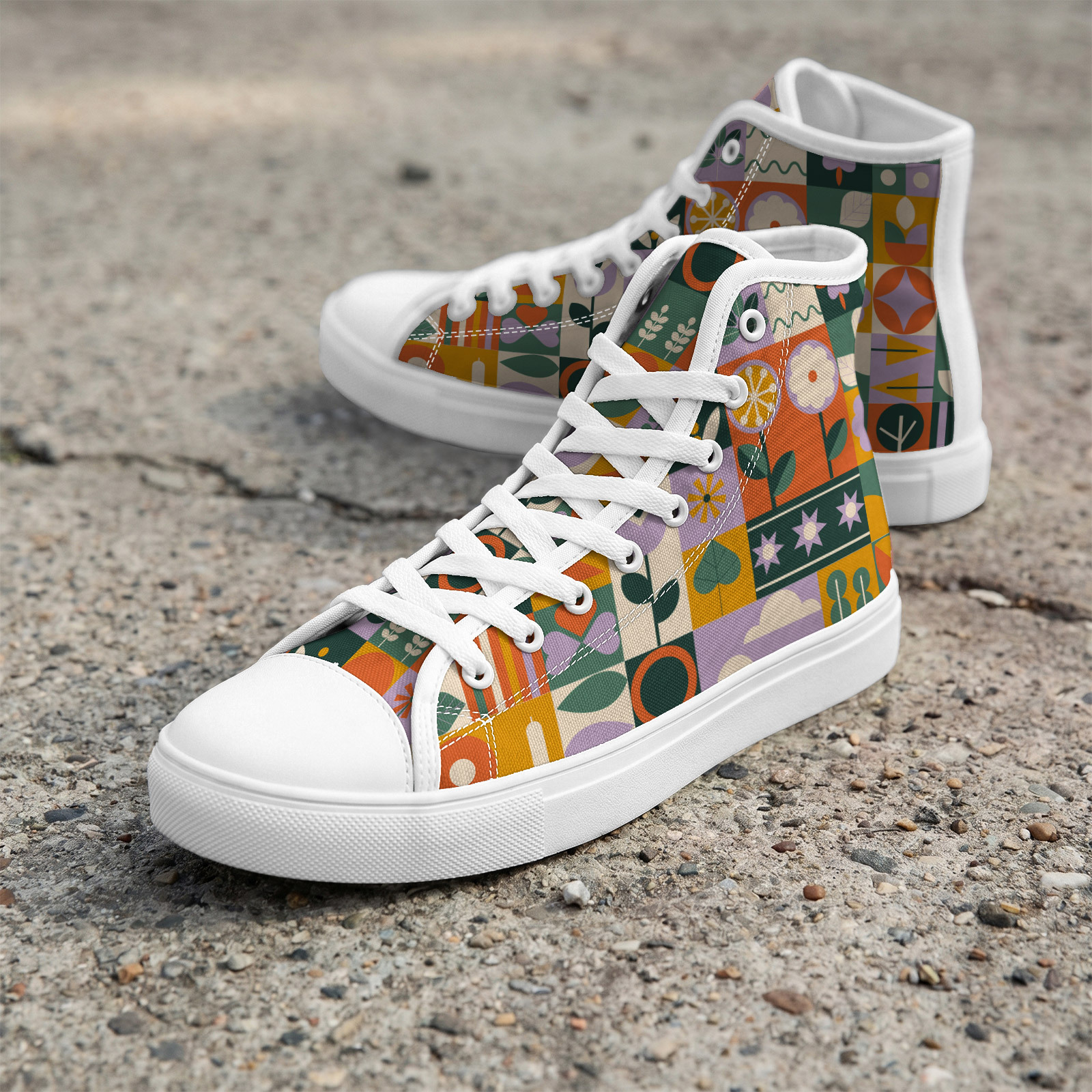 artikel foto   hoge herenschoenen, klassieke retro-thema patroonprint, slijtvaste comfortabele wandelschoenen met hoge  , grote maten