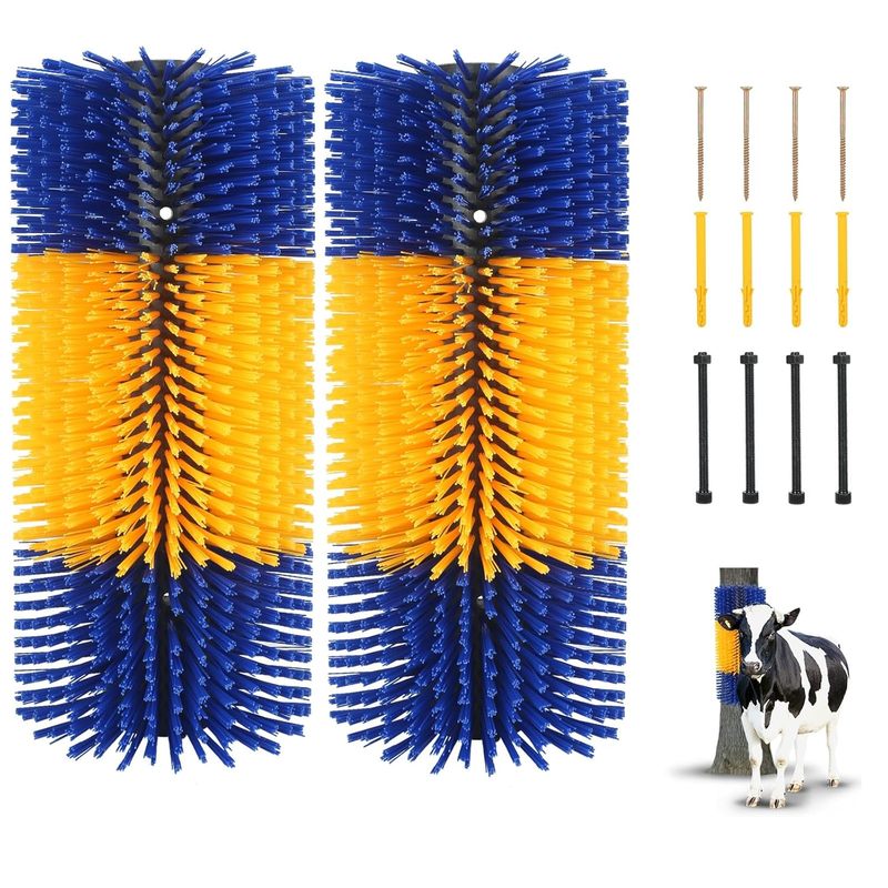 item picture 2pcs livestock grooming brush anti shedding brush for cows horses and   cow body brush horse brush with back scratching post promotes blood circulation and   parasites