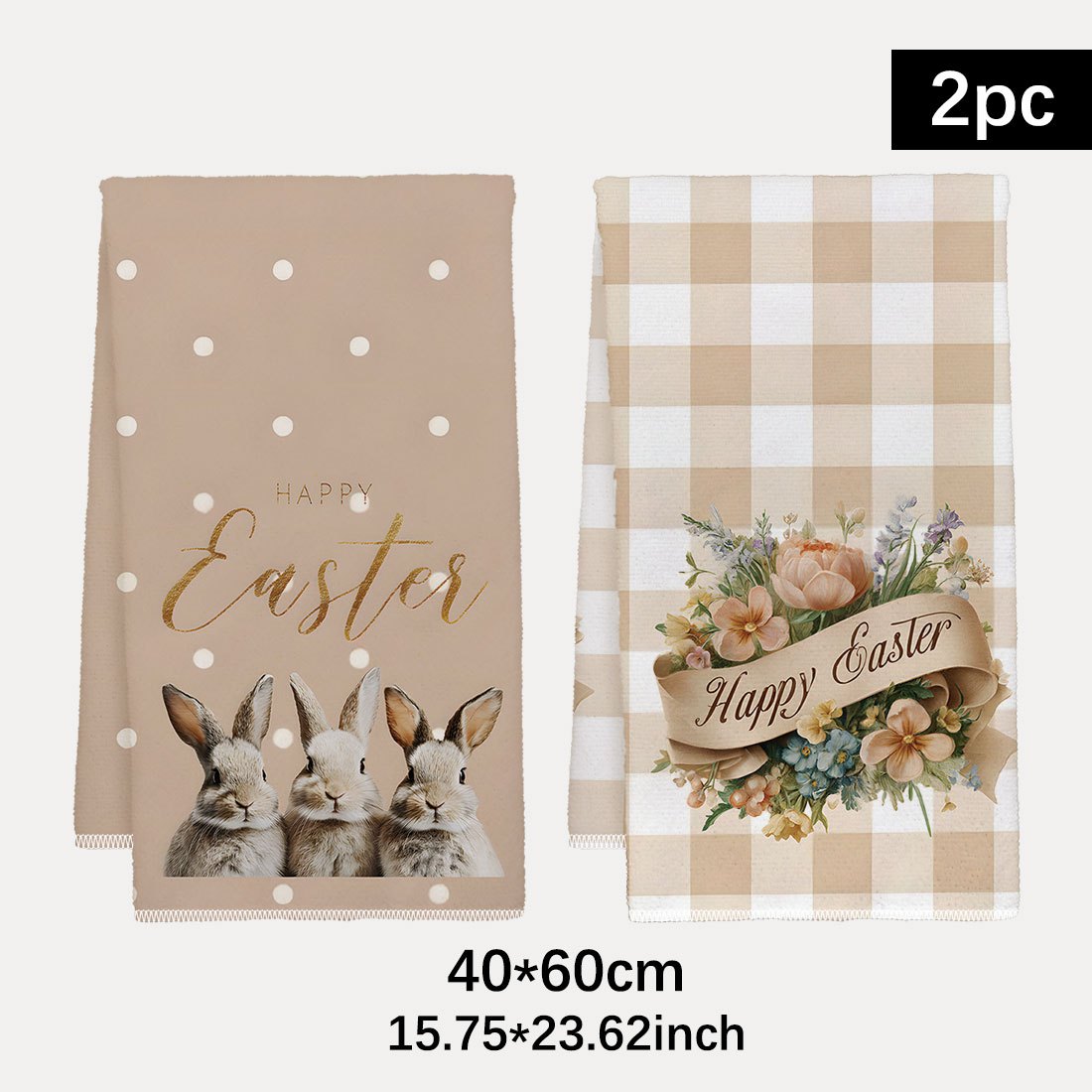 TEMU Ensemble de 2 torchons de cuisine de Pâques, à carreaux à et à fleurs de lapin marron à carreaux, 15,7 ,6 pouces, à vaisselle, décoration de