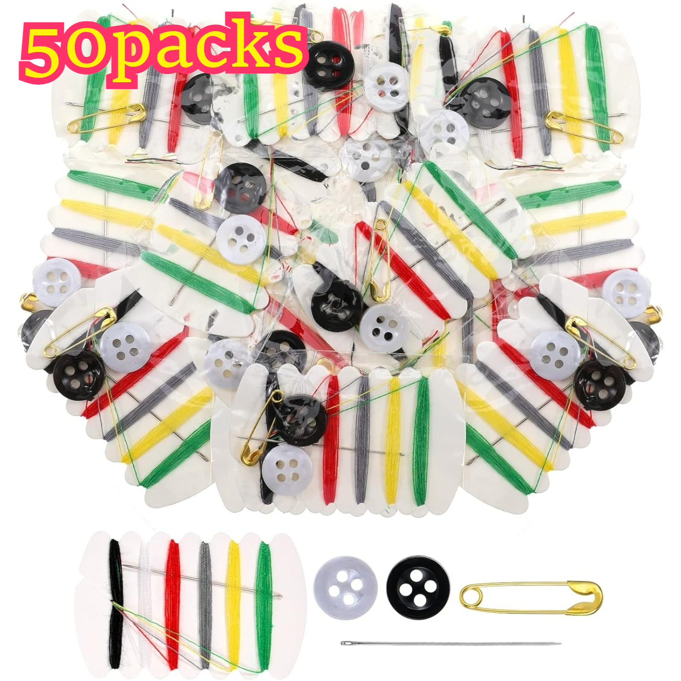 TEMU Lot de 50 kits de couture de voyage, trousses de couture de voyage, mini kits de couture portables avec aiguilles, fil, boutons, kit de