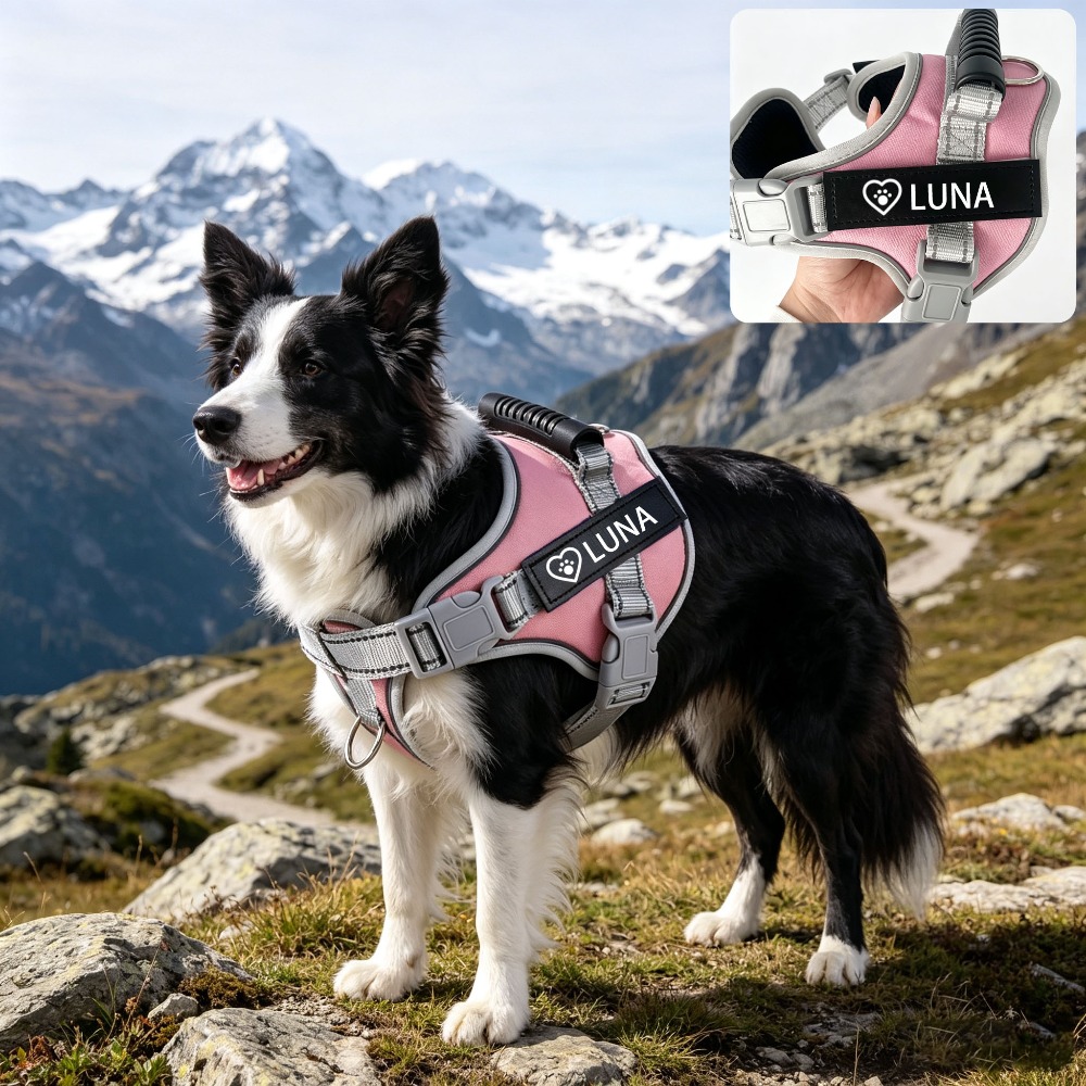 TEMU Custom Name Reflective Dog Harness, Anti-escape Adjustable Pet Vest With Back Handle, No Choking Design, Nameplate, For Corgi, French Bulldog,
