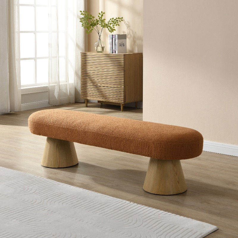 64" Orange Boucle Upholstered Bench - Modern Accent Seating