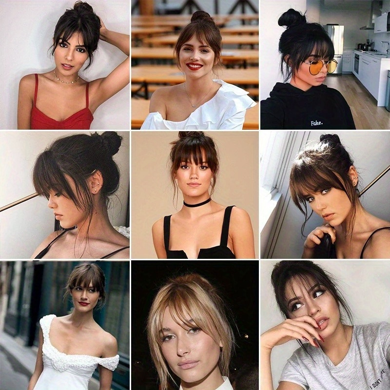 chic french air bangs clip in hairpiece for women heat resistant synthetic fiber natural fluffy look details 3