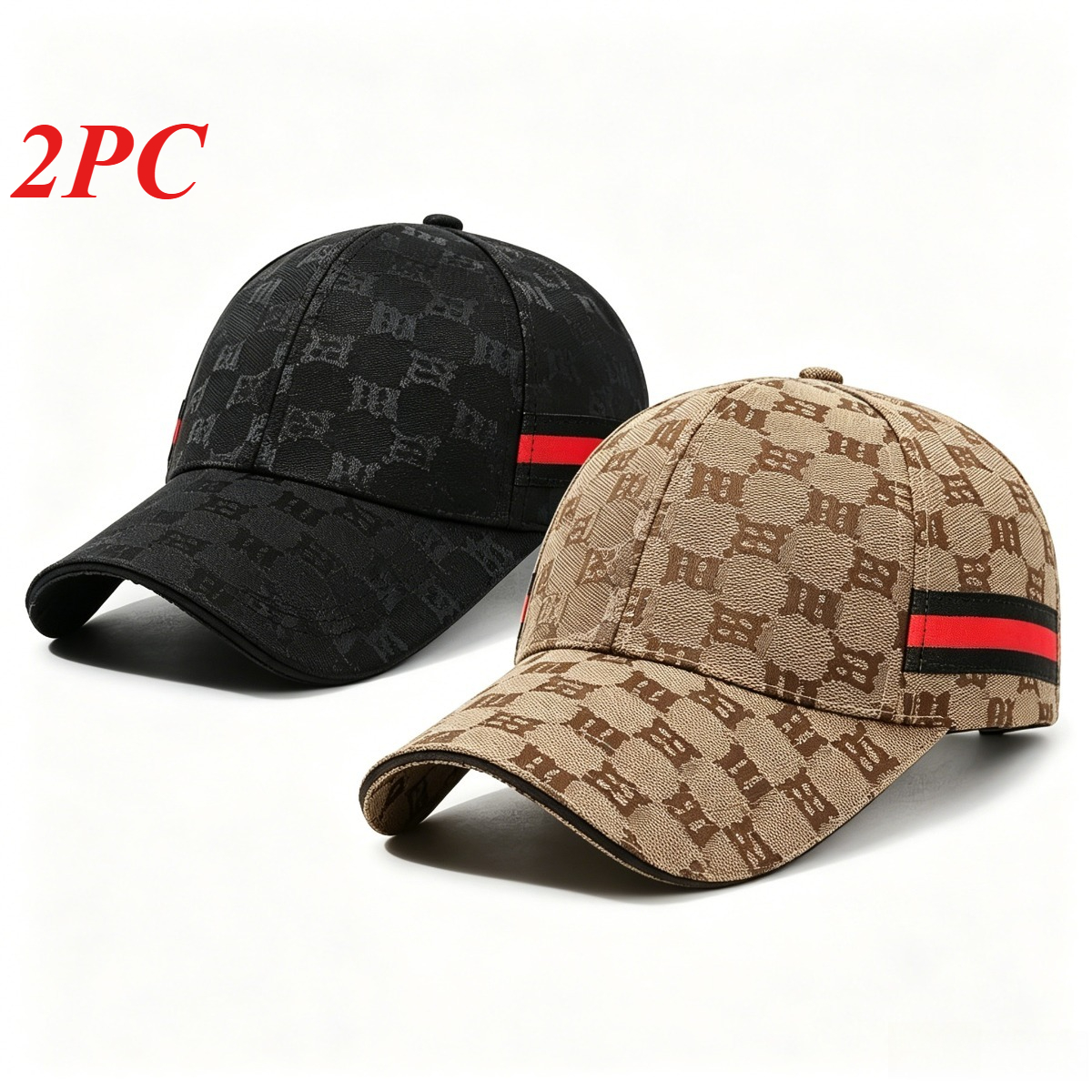 TEMU 2pcs Set, Letter Jacquard Men's Sun Hat, Adjustable Striped Decoration Casual Unisex Dad Cap, Lightweight And Breathable Suitable For Outdoor,