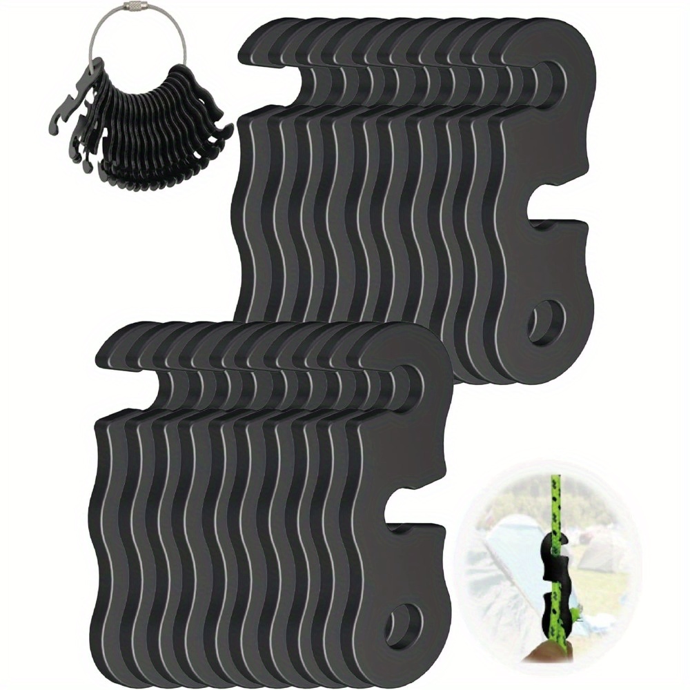 TEMU 20pcs Aluminum Alloy Tent Rope Tensioners - Guyline Adjusters, Non-slip Metal Cord Buckles For Camping, Hiking & Outdoor Activities, Black, Camping Accessories