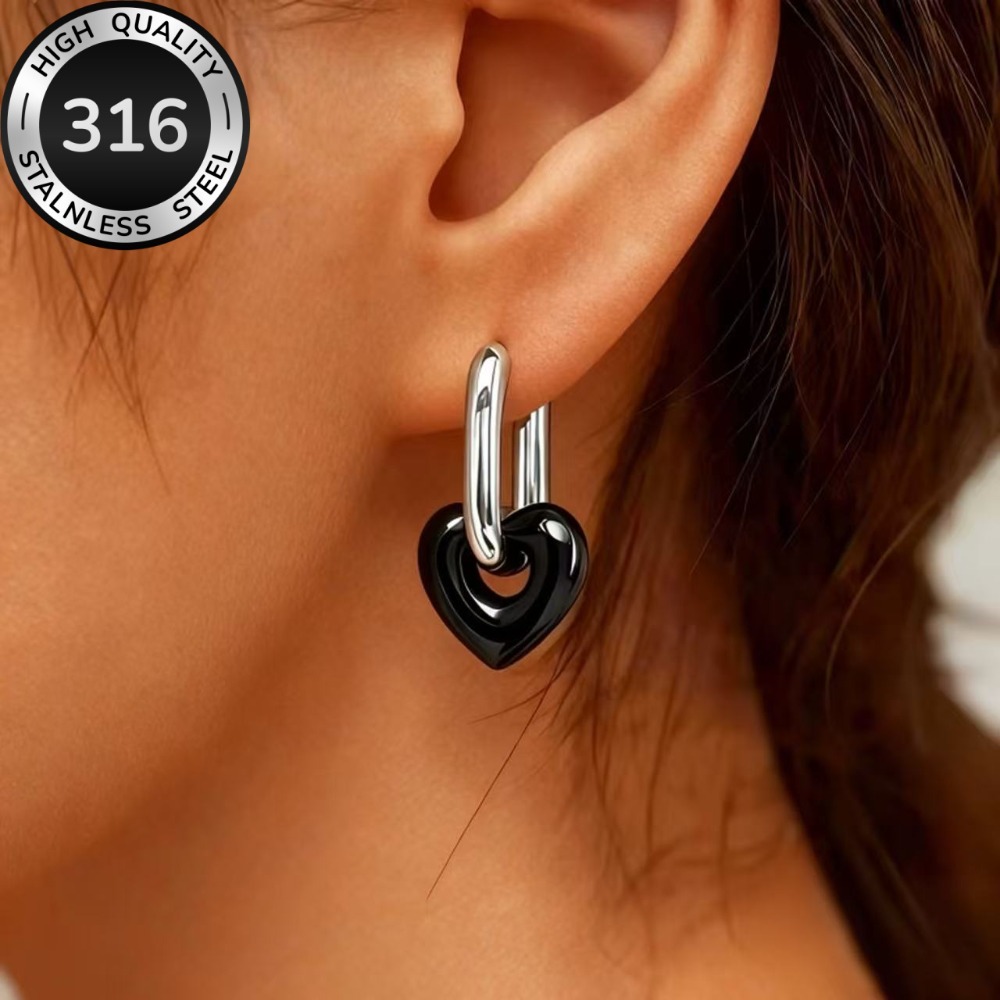 Multi-Color Heart Drop Earrings in Stainless Steel