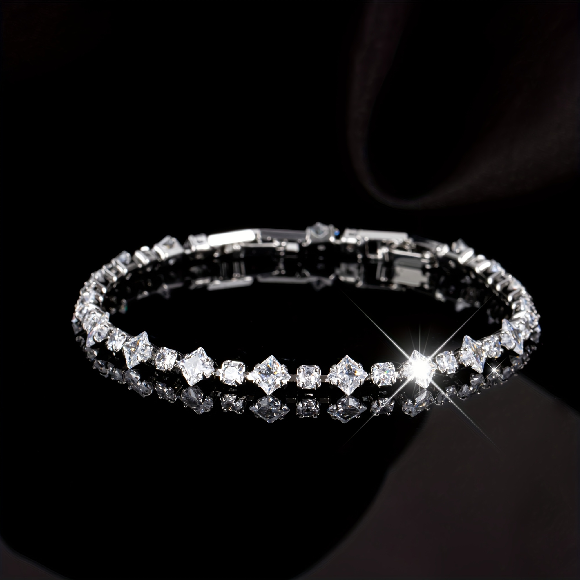 TEMU Pulsera con Geométrico de Zirconia Cúbica Sintética Blanca, Joyería Hipoalergénica, Accesorio de y Lujoso, Pulsera de Tenis - Adecuada para el