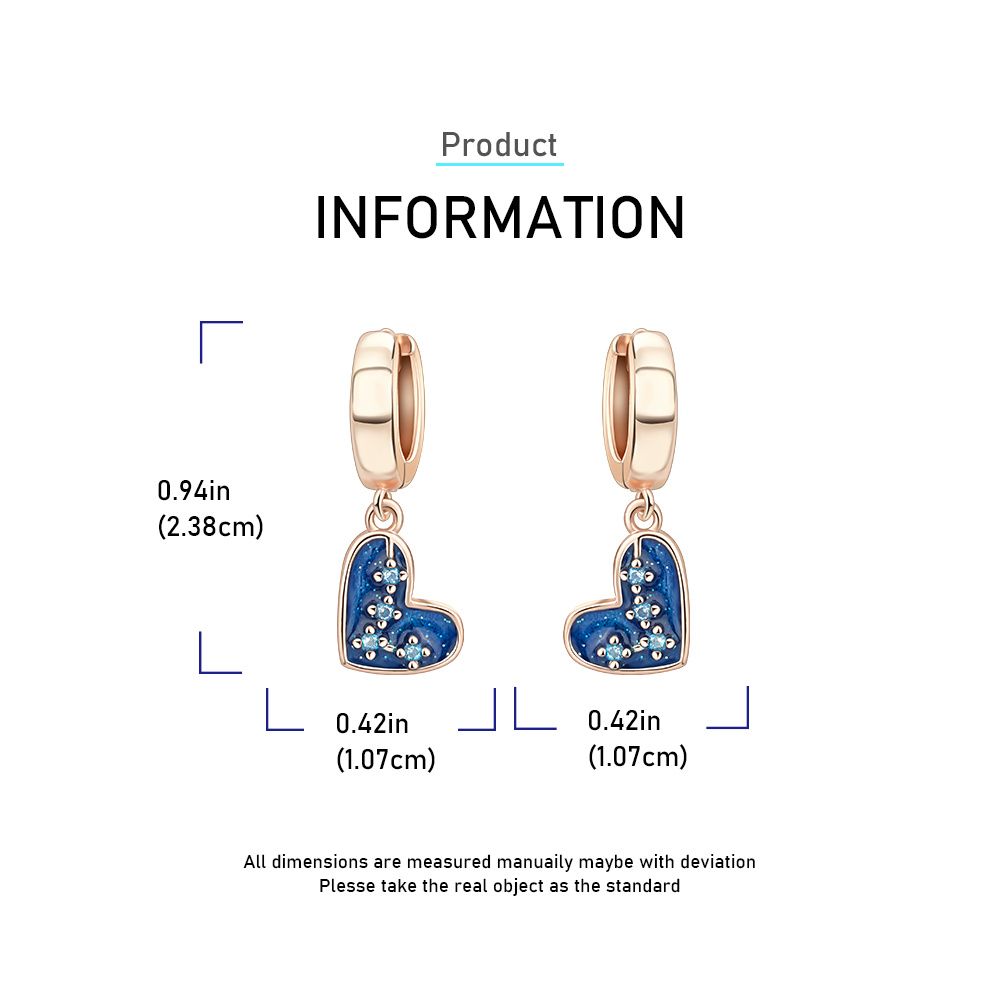 Women's Exquisite 925 Silver Rose Golden Heart Earrings