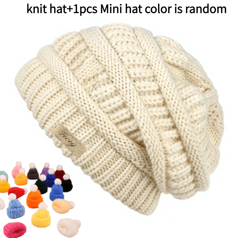 TEMU Bonnet épais automne/hiver + un mini bonnet, couleurs aléatoires, bonnet pull unisexe chaud, bonnet et tombant et chaud, bonnet vintage à rabats