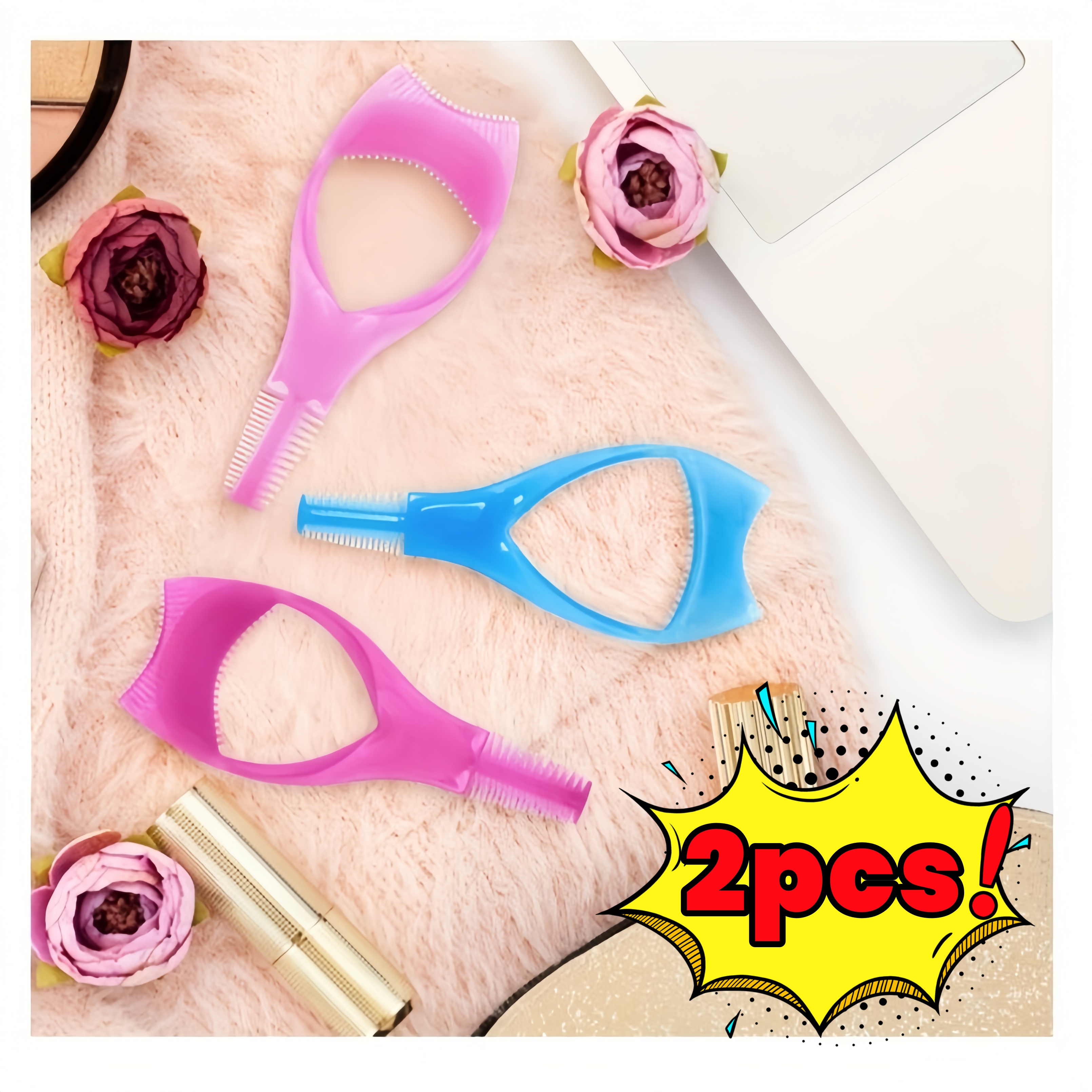 TEMU 2pcs/6pcs/7pcs 3-En-1 Herramientas de Maquillaje de Cristal para Pestañas y de Ojos (Combinación de Color Aleatorio) - Asistente de Delineador