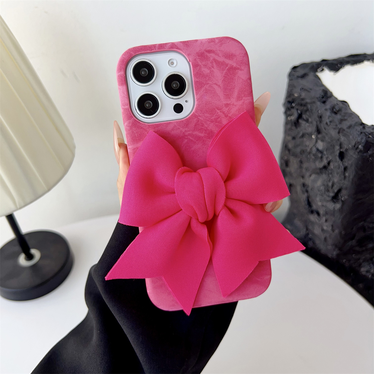 Bow-Knot Cute Pink Bow Phone Case, Thick Transparent TPU With Four