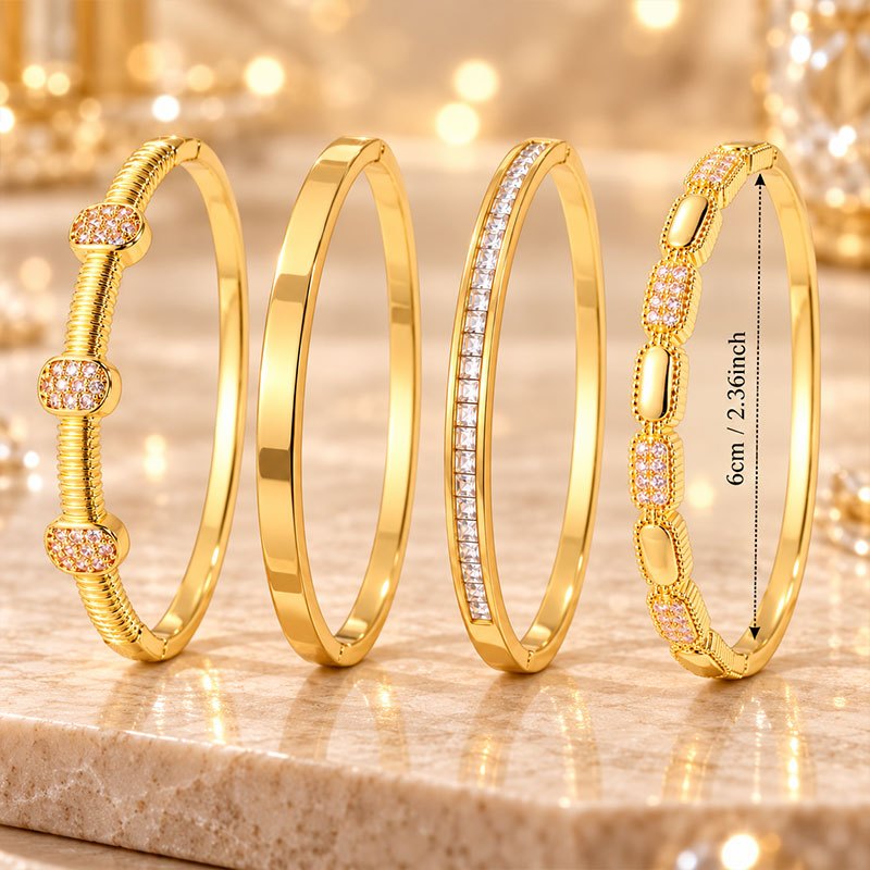 4pcs Women's Stackable Bracelet Set, Zirconia & Oval Design