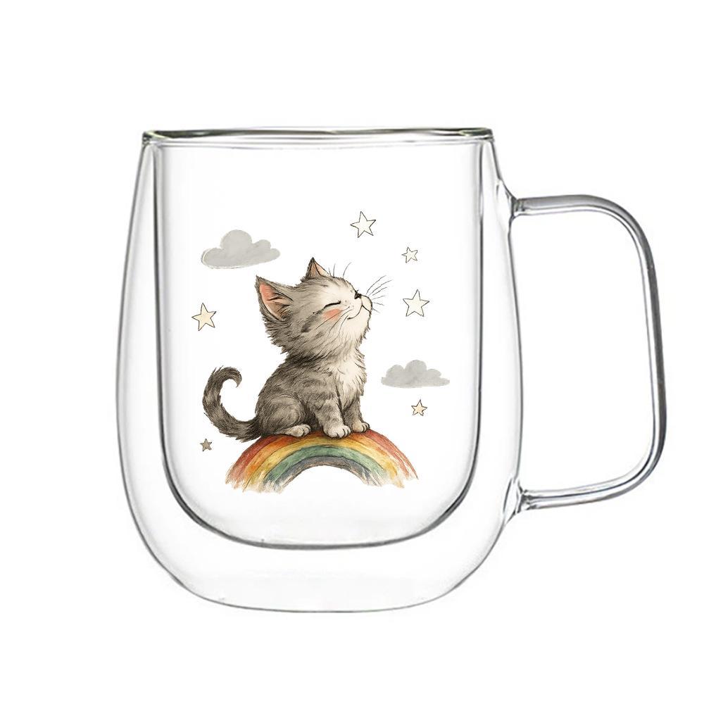 TEMU Cute And Double Wall Glass Coffee Mug - Insulated Glass Cup For Hot And Cold Drinks, Cute Coffee Cups, Bar Glasses Style With Clear Glass