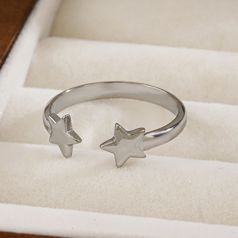 TEMU Anillo abierto de acero inoxidable de estrella que decolora, joyería de moda versátil, minimalista y de para mujer, para uso diario,