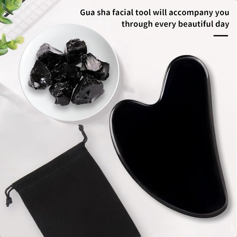 natural obsidian heart-shaped gua sha facial tool for face - ergonomic double chin & jawline sculpting, light beige tightening & , luxury gift box for women, beauty tools for face, sleek gloss , polished details 5