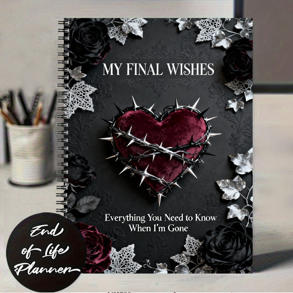 TEMU A Dark Gothic Style Planner With Thorns, Red Hearts, Black And Red Roses, And Silver Leaves, Mysterious And , " Wish." A Planner Suitable For ,
