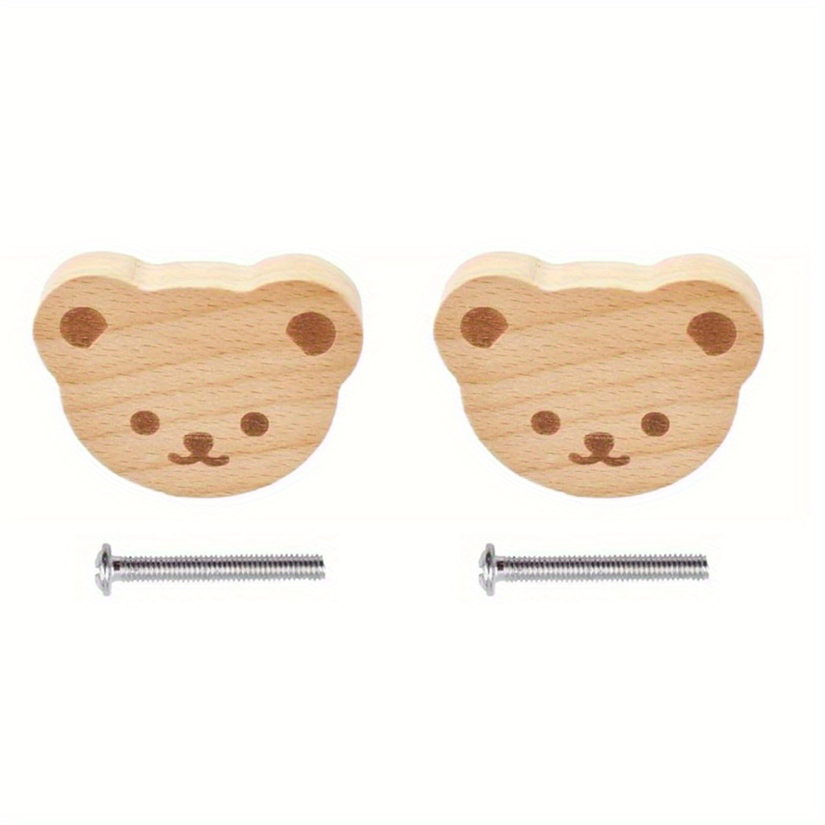 Image of 2pcs Bear-shaped Wooden Knobs Single Hole Wood Handles Wood Cupboard Cabinet Handles Knobs For Chest Of Drawers With Screws And Expansion Tube. Gift For Halloween And Christmas