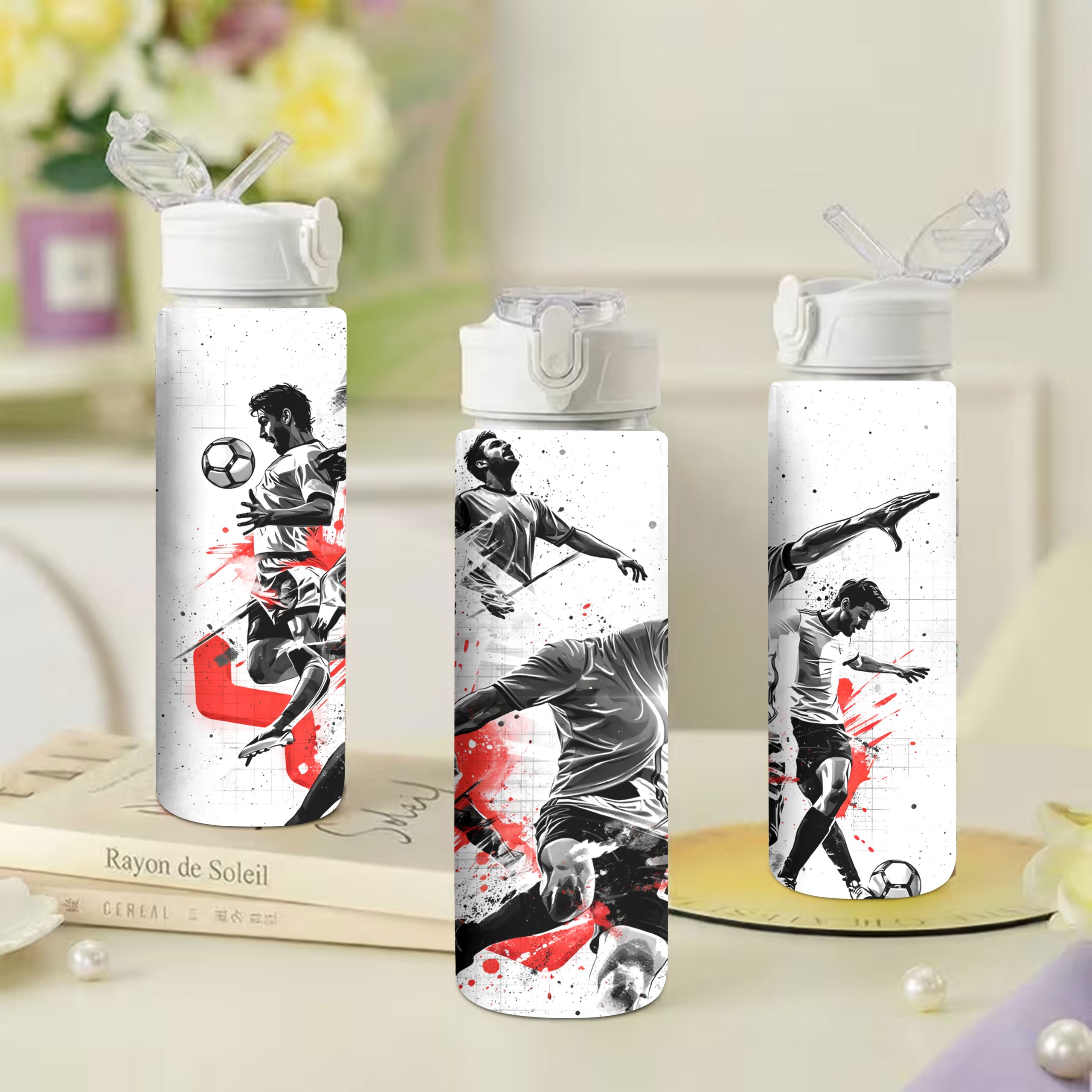 TEMU Borraccia da 1 pezzo in plastica da 750ml/26oz con stampa stile pittura a di calciatore, stampa , a di perdite con a scomparsa, , e durevole,