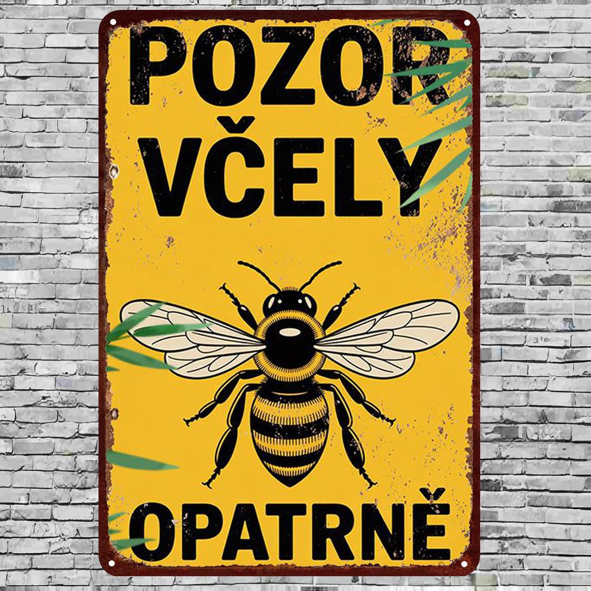 TEMU 2d Flat, 2d Flat 1pc, Vintage Bee Warning Sign Metal Art Decor - "beware Of Bees, Be Careful" Rustic Wall Hanging For Home Or Garden 8×12 Inch,