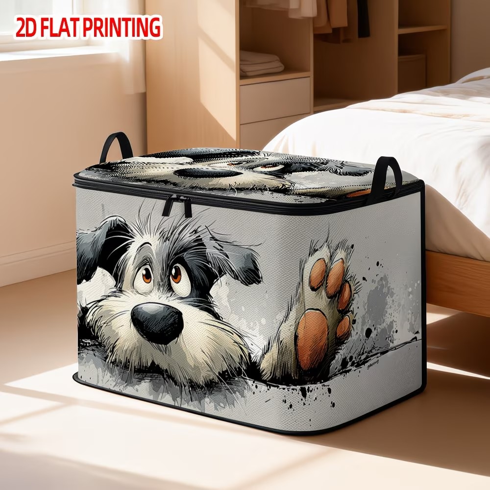 TEMU Delivery 5 Working Days For 1 Large-capacity Storage Basket With A Fun Cartoon Dog | Durable Polyester Rectangular Organizing Basket With A Lid,